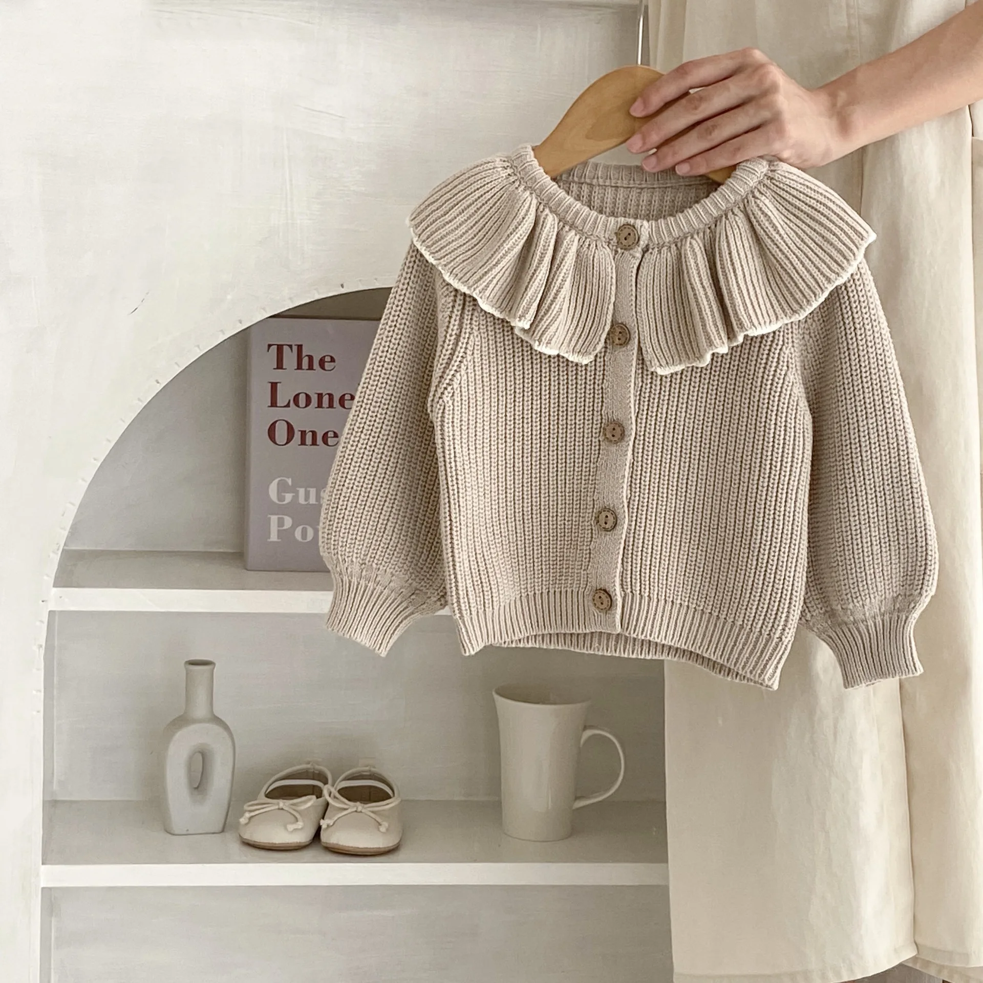 Children Clothing Versatile Style Baby Lotus Leaf Edge Collar Knitting Cardigan Sweater Soild Coat Autumn Season