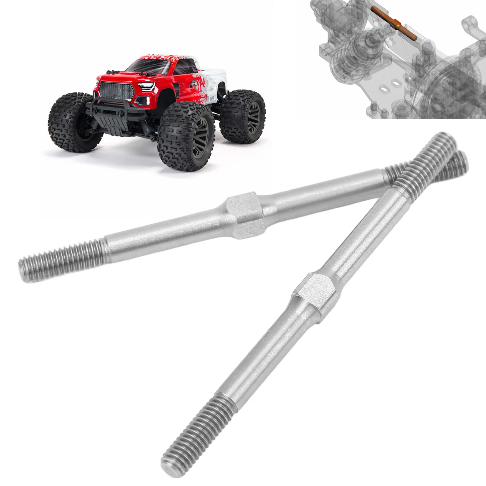 RC Turnbuckle M4 63mm Upgrade Part Steel Turnbuckle Rod for ARRMA  1/10 RC Car Silver RC Steel Turnbuckle