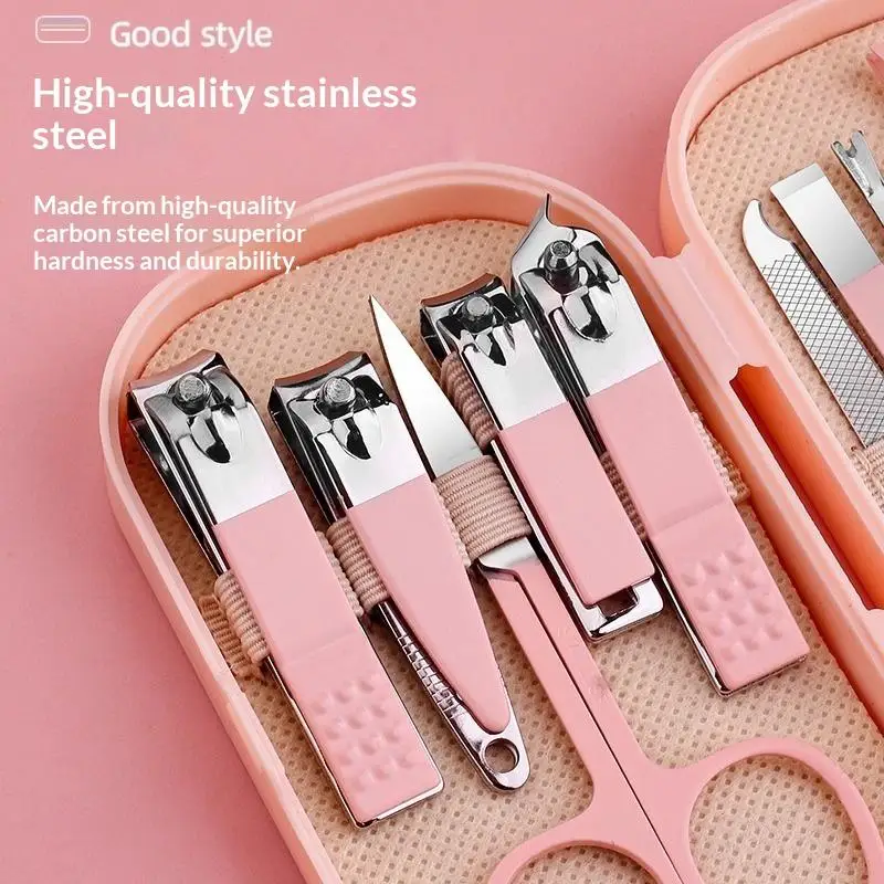 14Pcs Durable Manicure Tool Stainless Steel Nail Clipper Set With Storage Ergonomic Design Straight Blade Christmas Gift