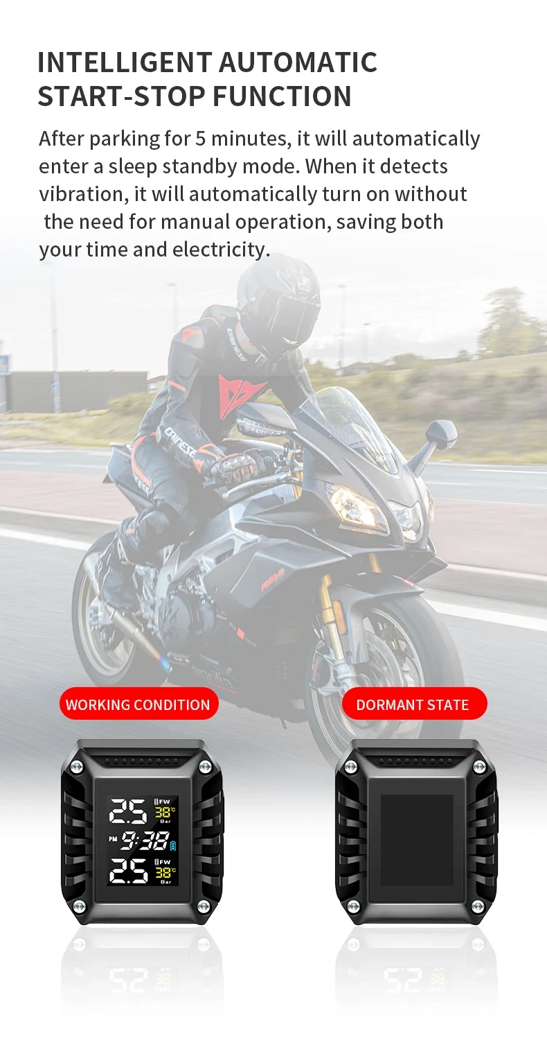 

Motorcycle Tire Pressure Monitor Electric Vehicle Motorcycle Wireless High-Precision Tire Pressure Monitoring External/Built-in