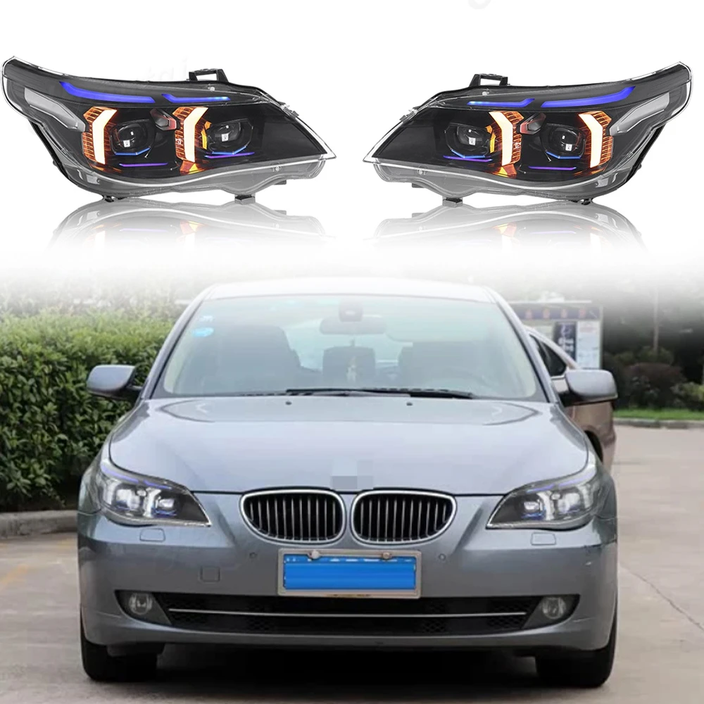 

Пара фар в сборе для BMW 5 Serise E60, фара 2003-2007-2010 523i 530i, светодиодные ежедневные ходовые огни, рулевое управление, стоп-сигнал