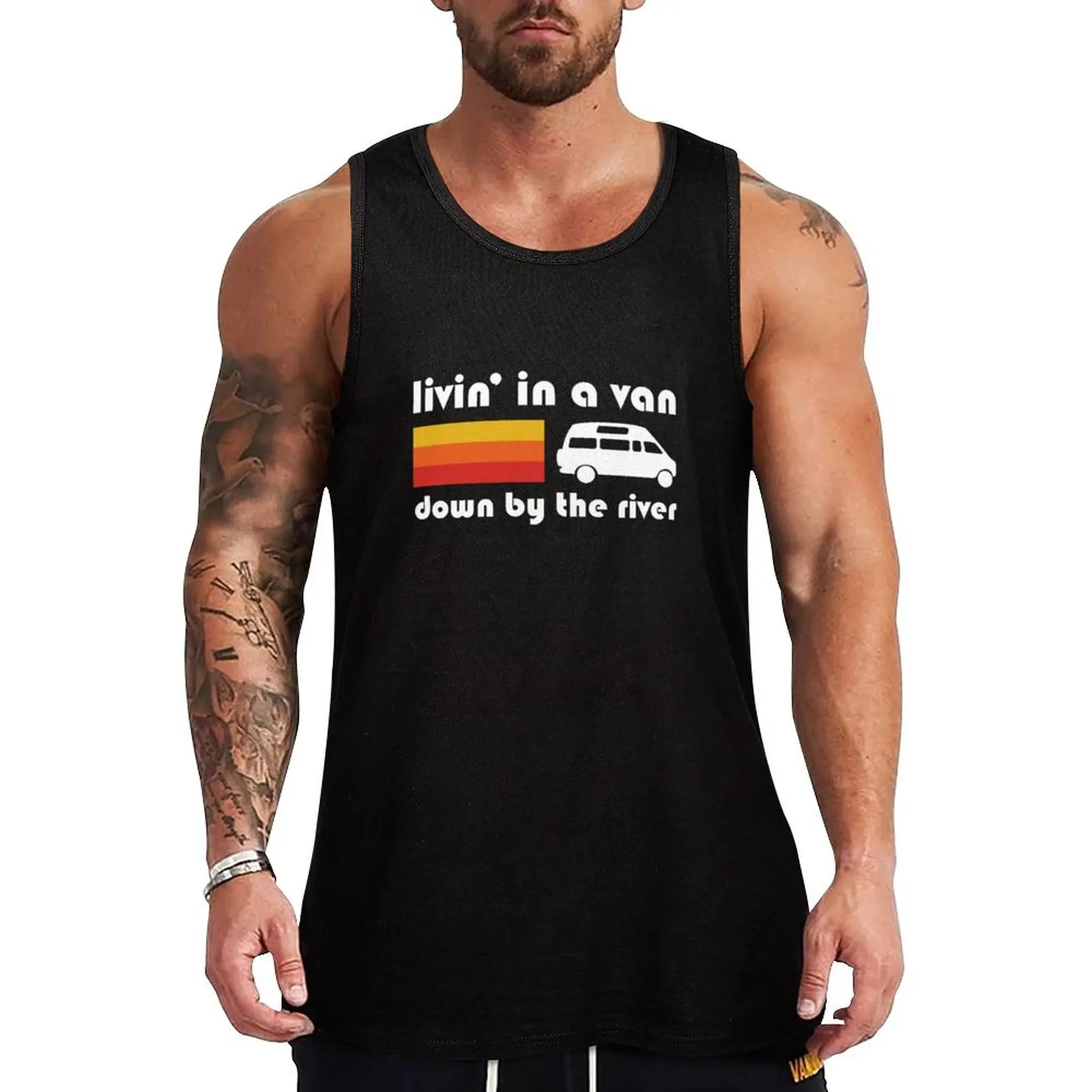 Living In A Van Down By The River Tank Top Dry Fit Workout Tank Top Sleeveless Athletic Shirt