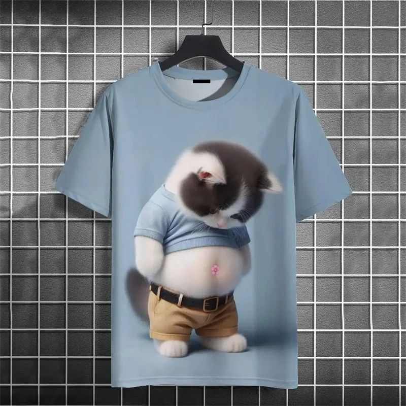 

Funny Fat Cat 3D Printing Fashion T-Shirt Street Trend Men's Casual Oversized Unisex Round Neck Short Sleeve Tops Kid's Clothing