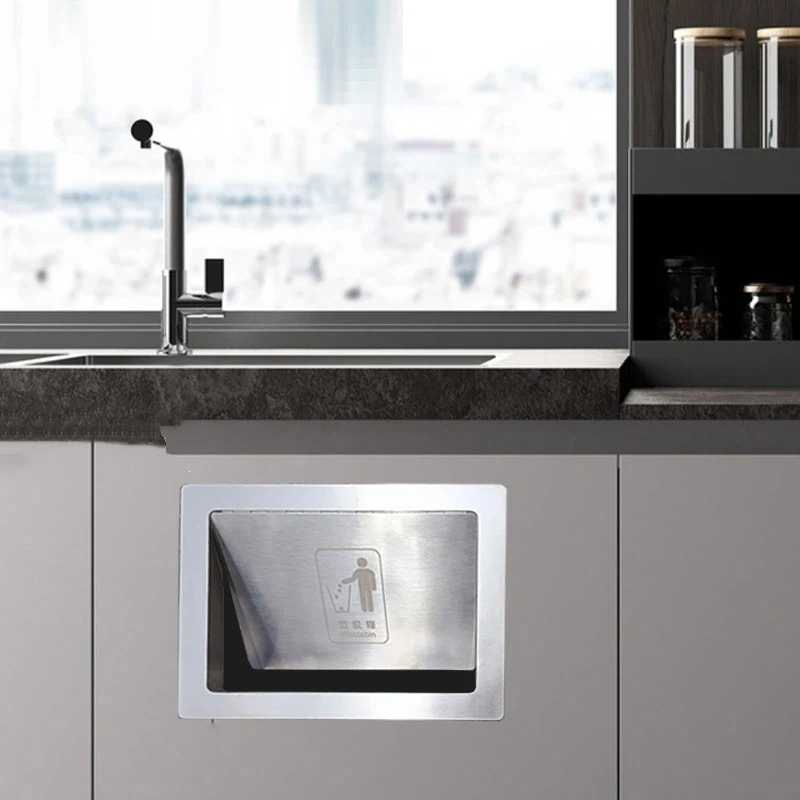 1PC Stainless Steel Rectangular Trash Chute 304 Side Mount with Hinged Inward Flip Panel Lid for Kitchen Bath Commercial Use