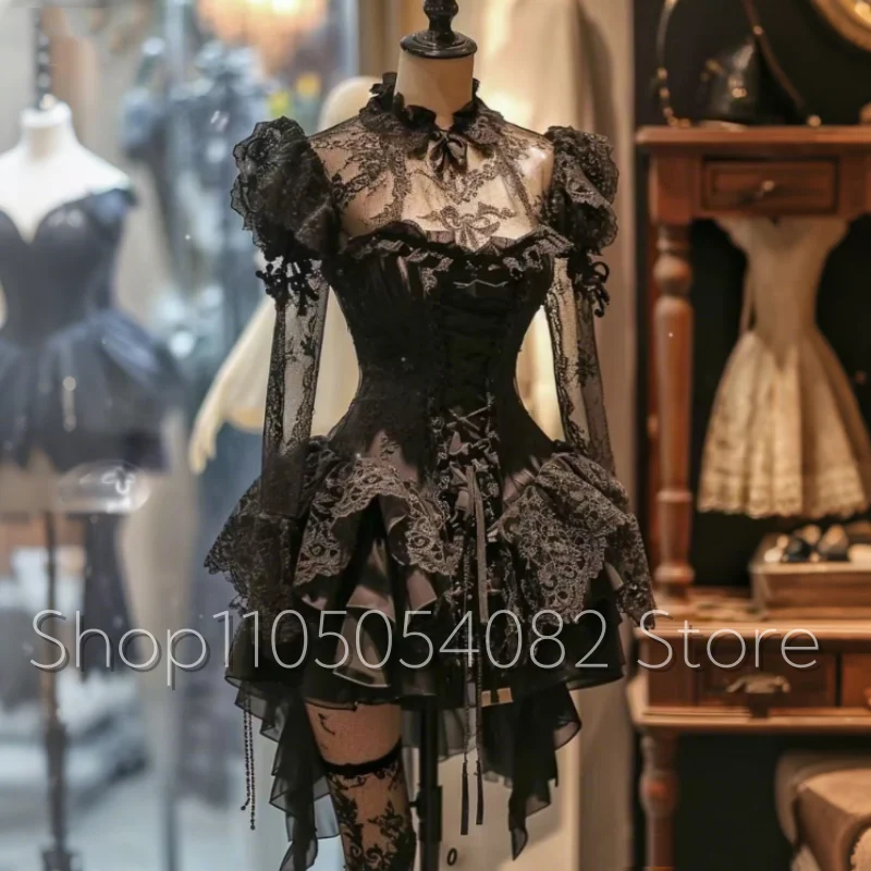 Medieval Ruffle Gothic Prom Dresses Vampire Cosplay Halloween Victorian Evening Gowns Long Sleeve Ruffle Ceremony Customized