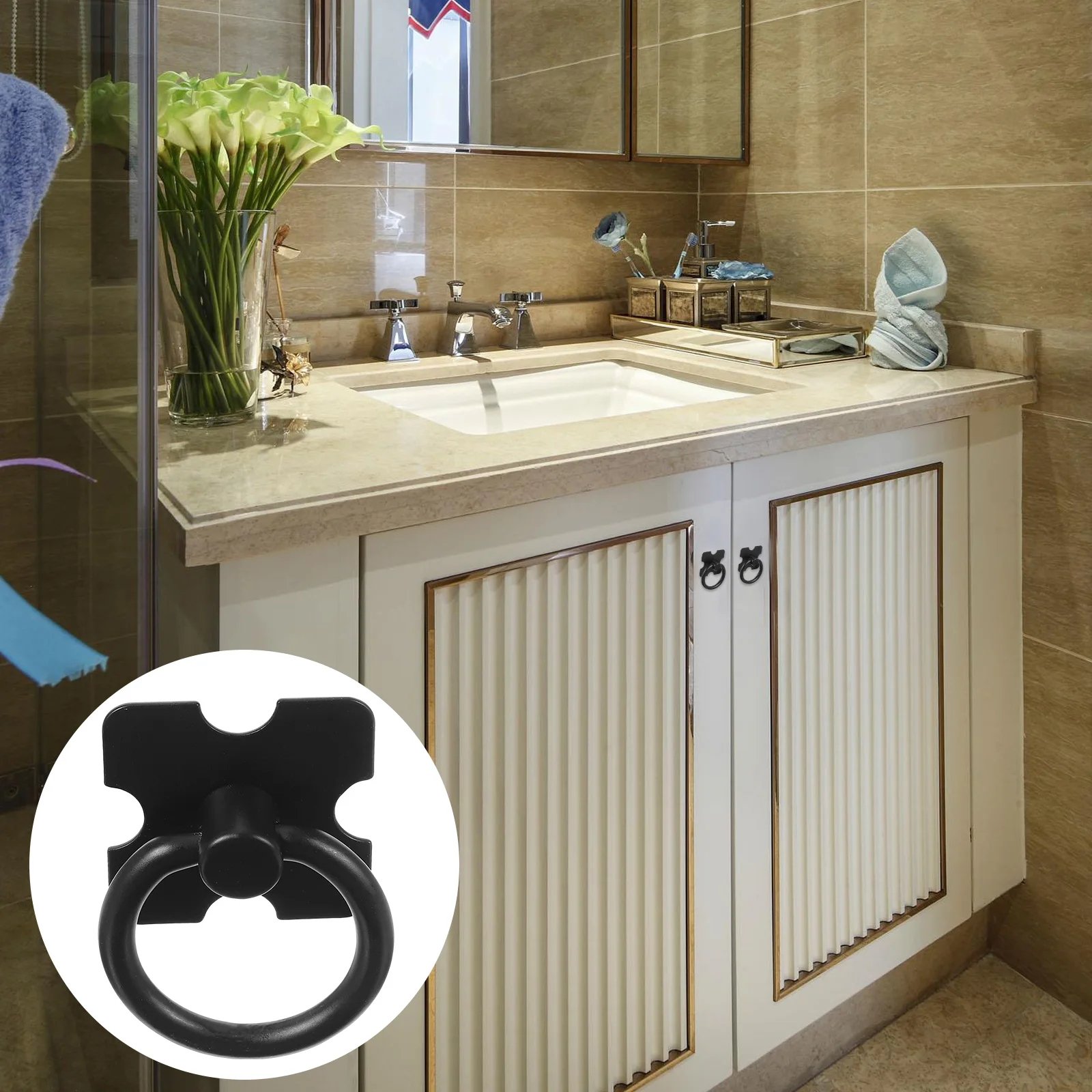 4 Buah Pegangan Laci Furnitur Pegangan Kabinet Dapur Lemari Buku Cincin Hitam Pegangan Perangkat Keras Furnitur Tarikan Laci Kabinet