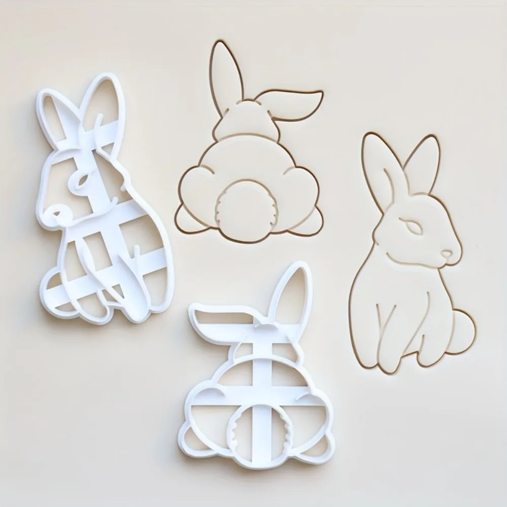 Juego de 2 Cortadores de Galletas de Conejito de Pascua, Moldes de Plástico con Adorables Formas de Conejo para Hornear en Pascua, Manualidades con Fondant y Decoración para Fiestas