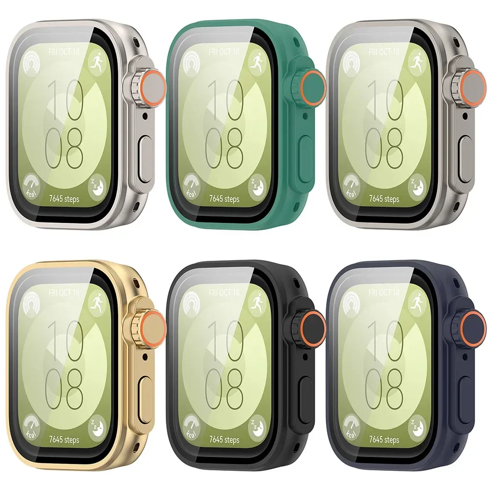 Ubah ke casing Ultra PC + kaca untuk Huawei Watch Fit 3 pelindung layar jam tangan pintar untuk Huawei Fit 3 Upgrade ke Ultra2 Aksesori