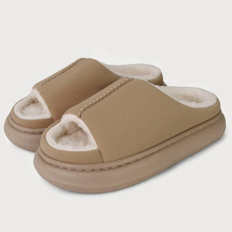 قصيرة أفخم اللمحة تو النعال للنساء فو الجلد المدبوغ سميكة القاع نِعال من الفراء امرأة شتاء 2025 داخلي الراحة أحذية المنزل الدافئة