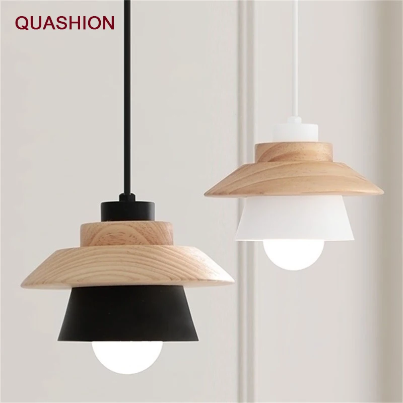 

Nordic Contracted Decor Pendant Lights Suspension Luminaire, E27 Aluminum+Wood Pendant Lamp Modern Light Fixtures Black White