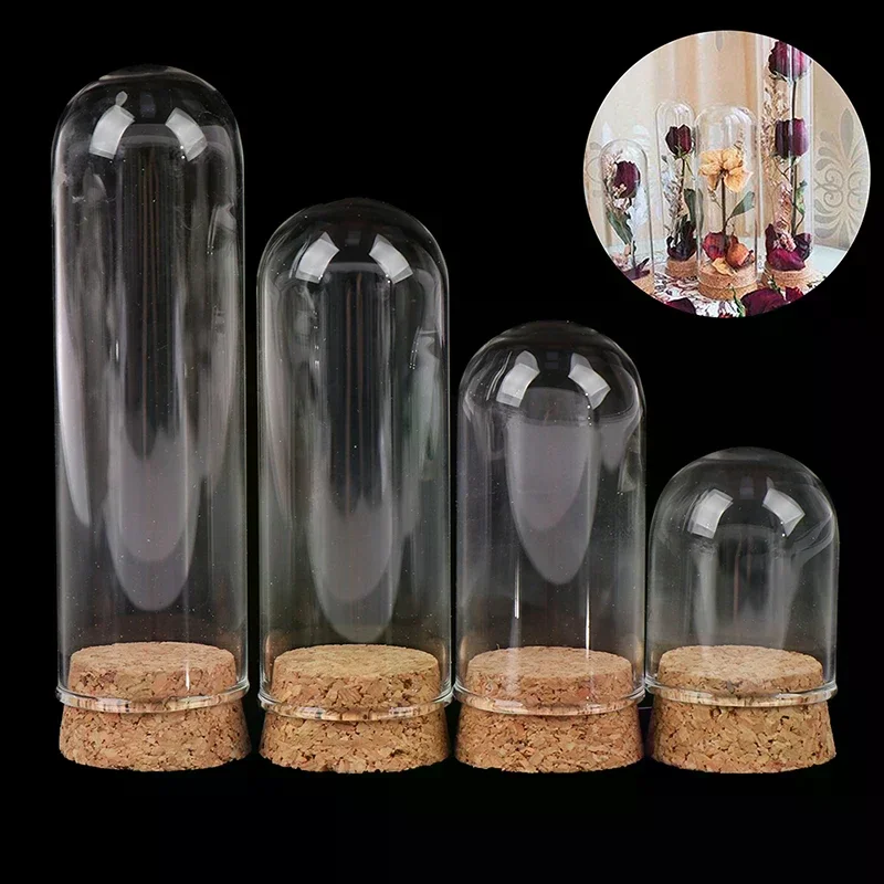 

1/6 Doll Glass Dome Display Wood Cork Bell Jar With Wooden Base Decoation Craft