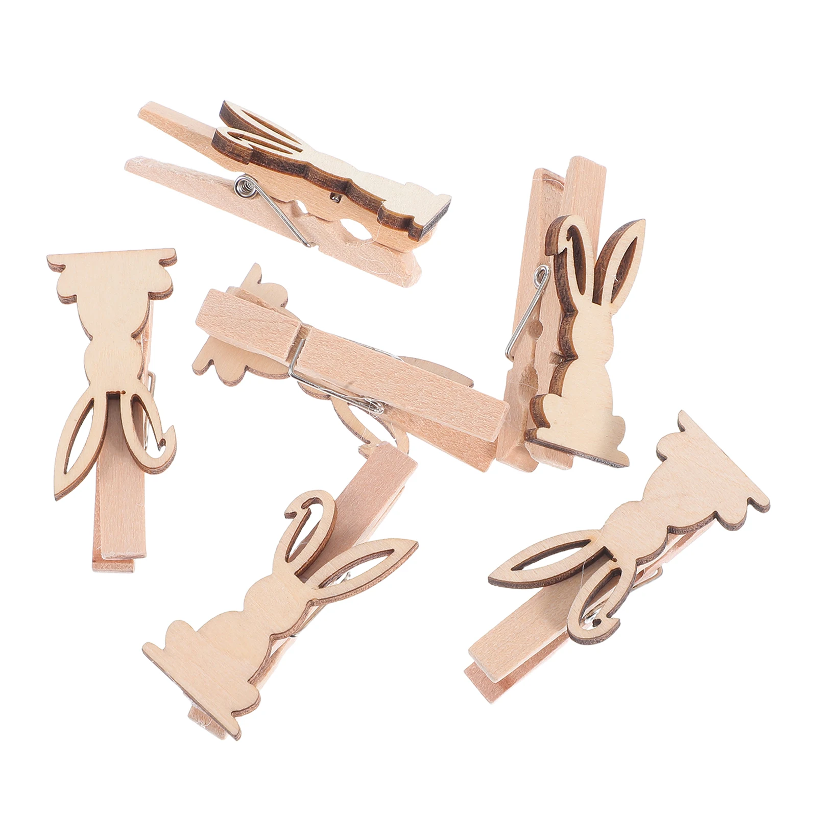

6 pcs Rabbit Clips Adorable Wooden Bunny Ear Clamps Photo Holder Craft Decor Lawn Garden Display Clothespins Easter Small