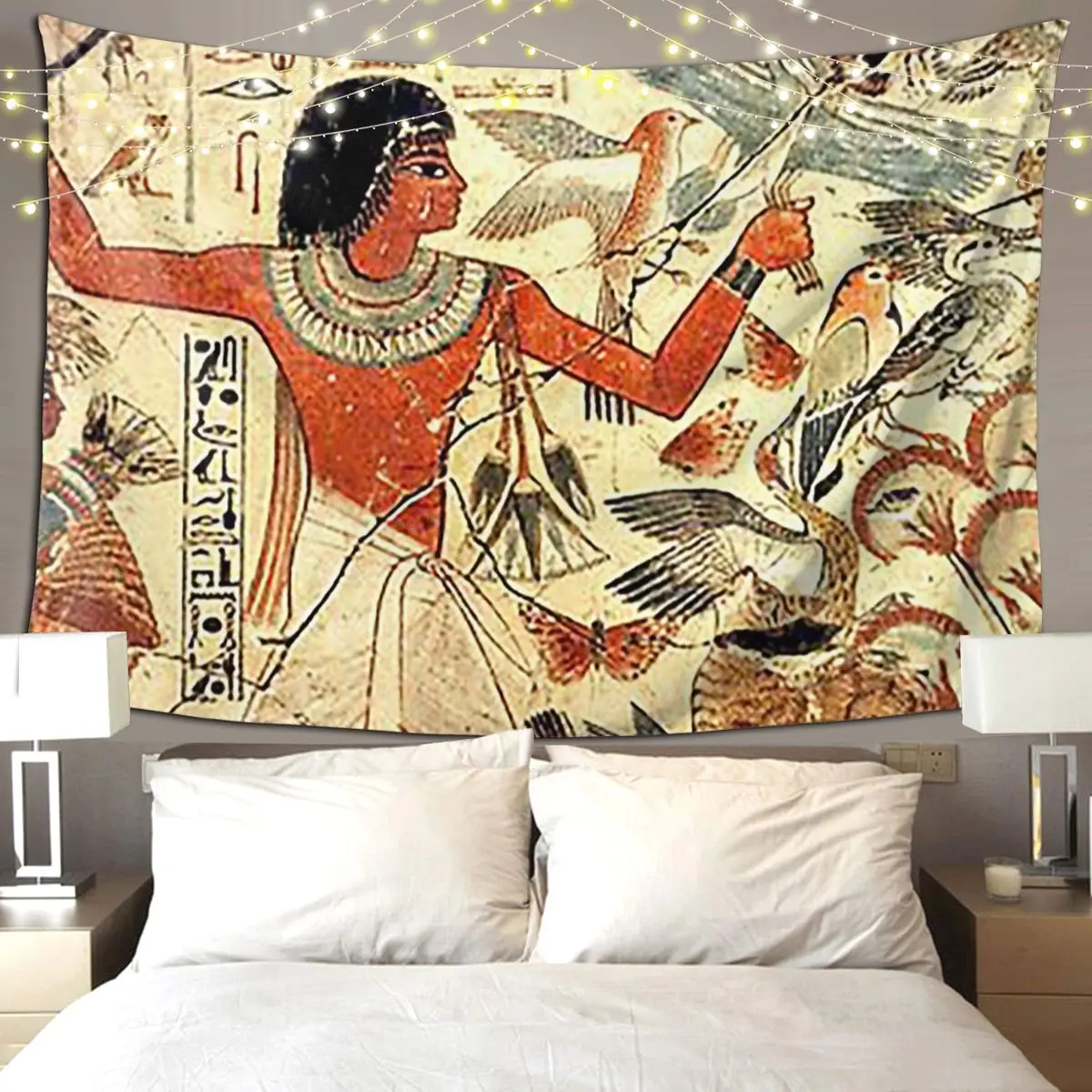 Ancient Egyptian Couple Hunting Tapestry Funny Wall Hanging Aesthetic Home Decor Tapestries for Living Room Bedroom Dorm Room