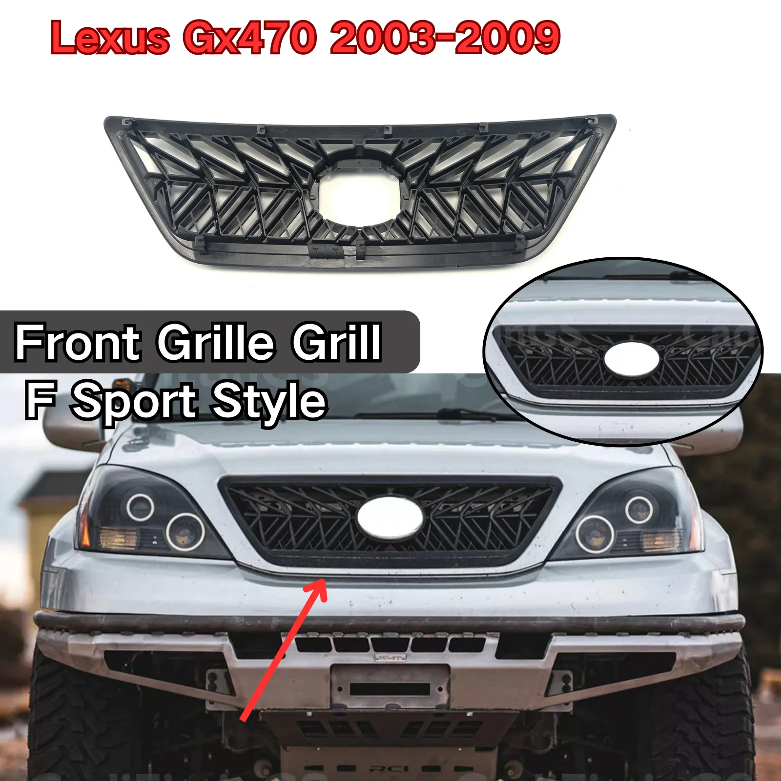 Front Bumper Grille Grill For Lexus Gx470 2003-2009 F Sport Style Car Accessories Body Kit Modified pieces Racing  Exterior