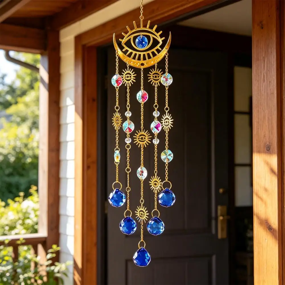 Wind Chime Pendant Boho Suncatcher Window Hanging Healing Prism Rainbow Maker Indoor Outdoor Garden Decor with Multifaceted Wall