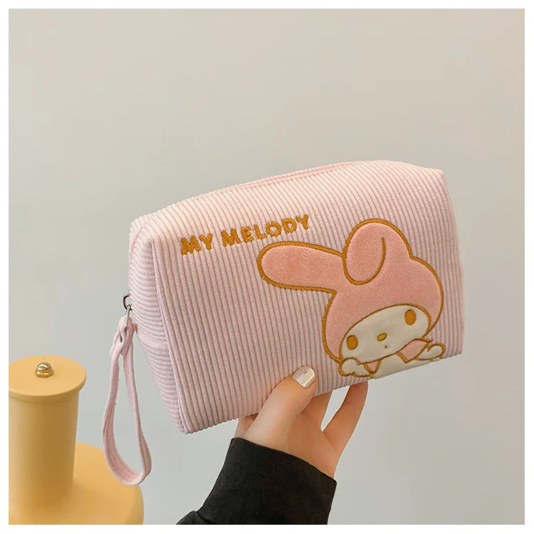 Sanrio Hello Kitty Corduroy Cartoon Makeup Bag Women\'s Toiletry Bag Travel Portable Change Makeup Storage Portable Makeup Bag