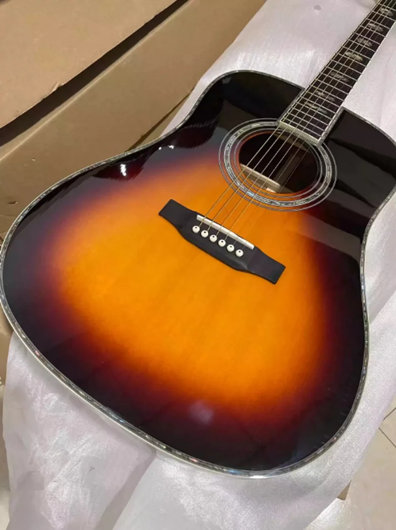 41 inch D45 series solid wood polished top with sunset color glossy paint finish, original acoustic wood guitar