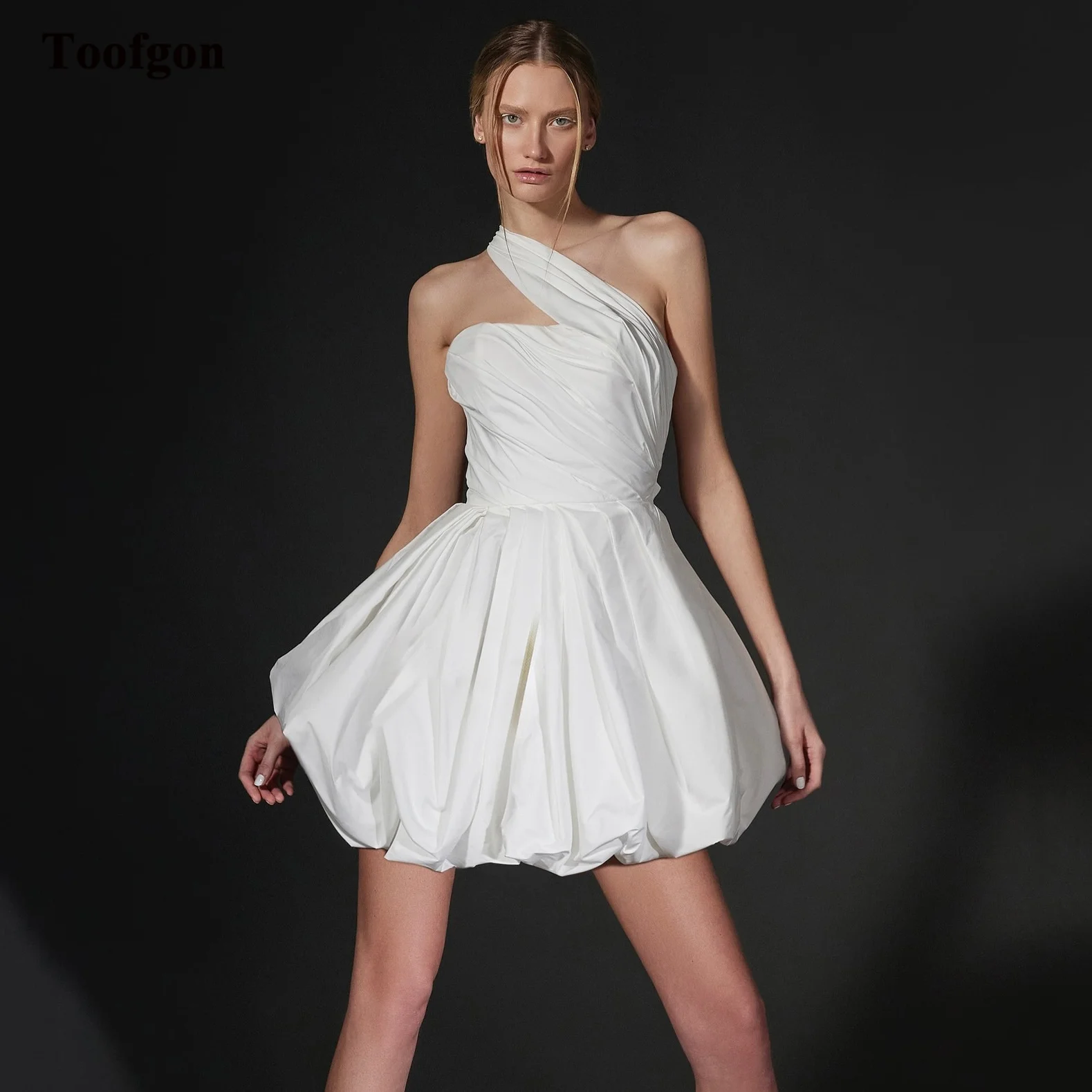 Toofgon Elegant Taffeta Bride Wedding Dresses Above Knee Mini Wedding Photography Formal Party Bridal Gowns Customized 2025