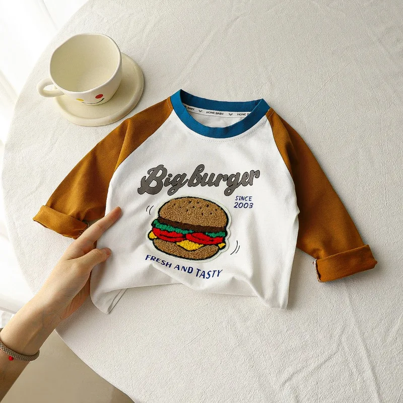 New Spring Boys Long Sleeve T-Shirt Patchwork Color Block Cotton Tee Multi-Color Kids Top