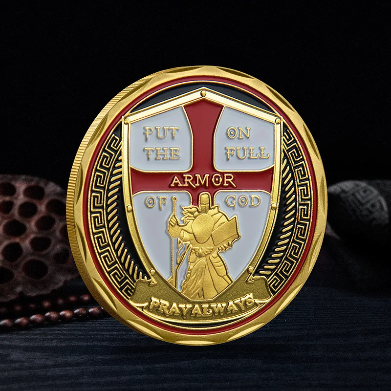 Soldier Warrior Armor Commemorative Coin Golden Plated Put on The Armor of God Challenge Coin