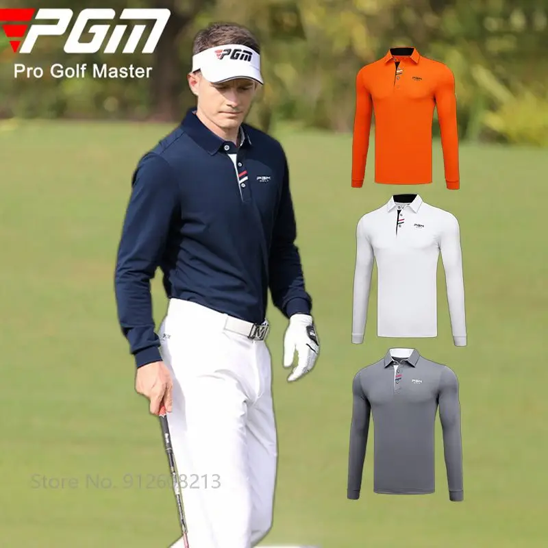 Pgm Turn Down Collar Male Golf T-Shirt Windproof Men Golf Shirt Breathable Polo Shirt Long Sleeve Casual Tops Fitness Apparel