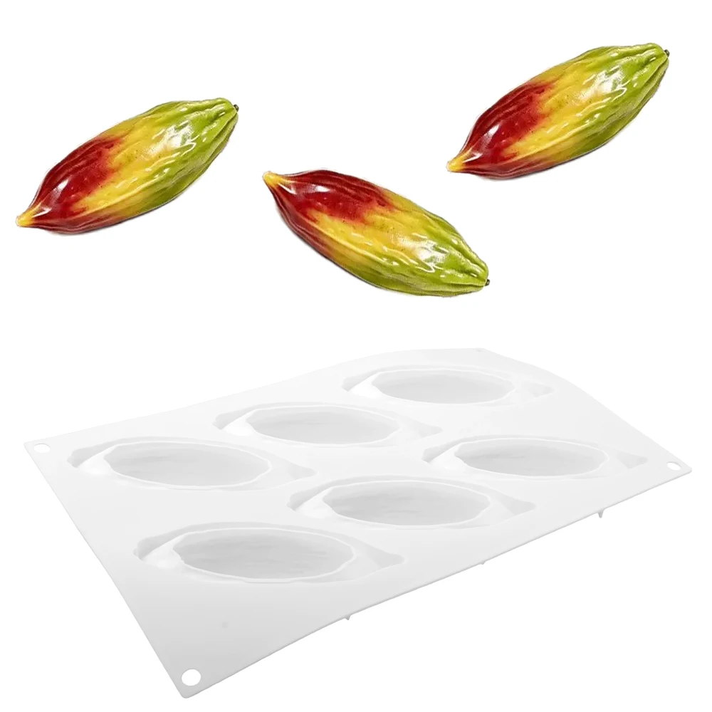 6-Cell Cocoa Pod Design Silicone Chocolate Mold Food Grade Mousse Cake Mould Kitchen Pastry Tools Dessert Silicone Bakeware