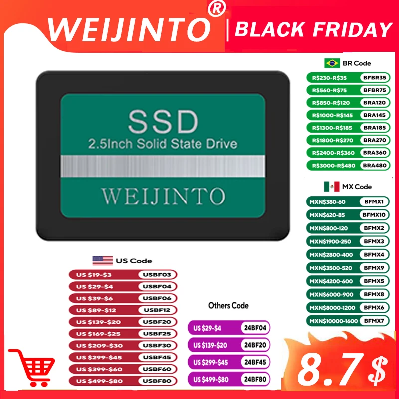 WEIJINTO SSD 128GB SATA3 2.5 Inch 256GB 500G 512GB 1TB Hard Drive 360GB 720GB Solid State Disk HD HDD for Desktop Laptop