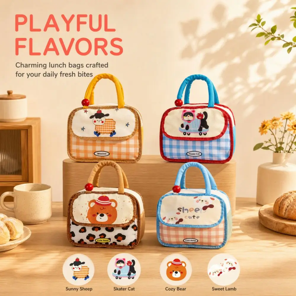Large Capacity Cartoon Insulated Lunch Bag Portable Lightweight Lunch Box Bag Color Block Splicing Aluminum Foil Picnic Bag