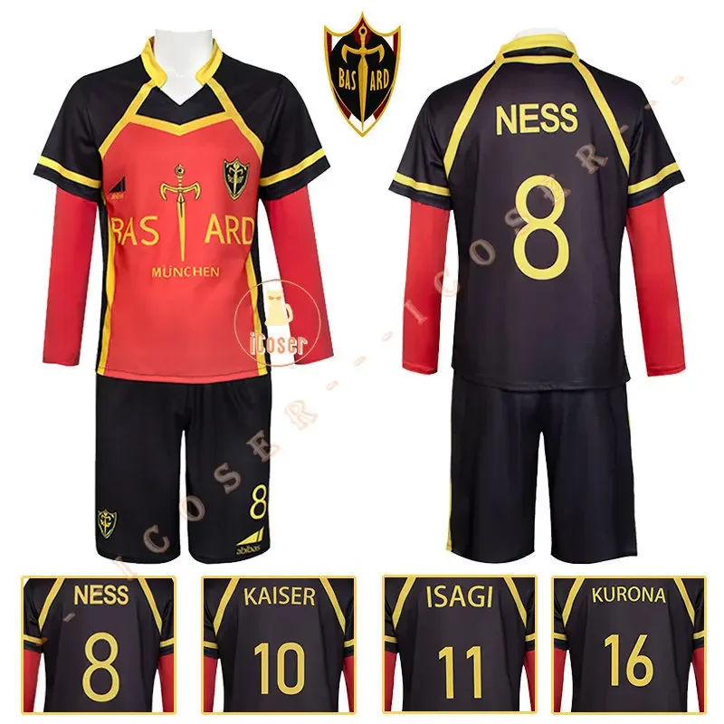 Blue lock bastard Munich cosplay costume in stock anime cos Yoichi isagi football jersey red uniform Ness Kaiser kurona for men