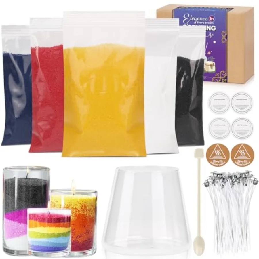 

Snow Pearled Candle with Wicks5 Colors of DIY Candle Sand kit with Mixing Cup Spoond etc.Refillable for Making Pearled Wax for