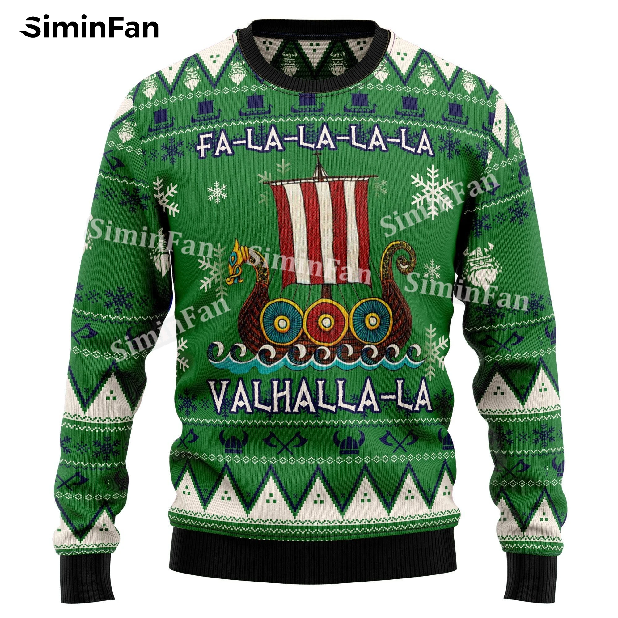 Falalalala Valhallala Santa Viking Ugly Christmas Sweatshirt Jumper 3D Printed Men Pullover Male Long Sleeve Shirt Unisex Top-1