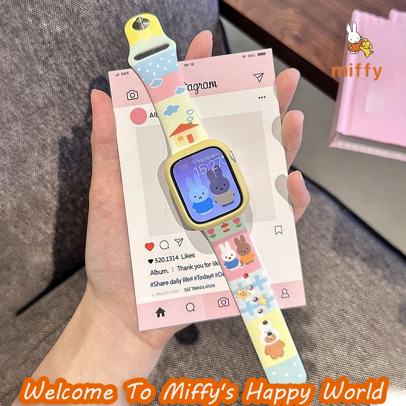 

Цветной ремешок для часов Miffy, подходит для Iwatch, креативный силиконовый резиновый чехол для часов с героями мультфильмов, аксессуары в стиле аниме, идеальные подарки