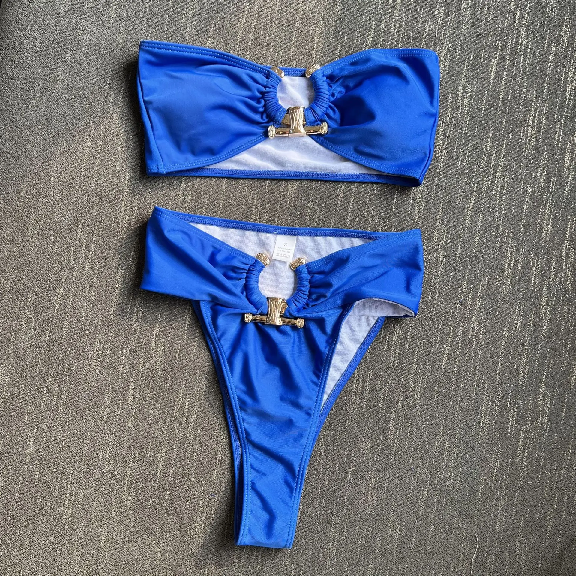 bikini sexy a fascia in metallo tinta unita set due pezzi costumi da bagno stropicciati a vita alta costumi da bagno costume da bagno costumi da bagno biquini tankini