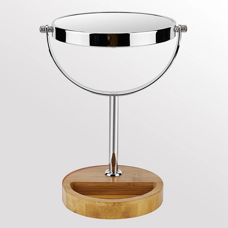 Natural Bamboo Vanity Mirror 8-Inch, Two-Sided Dual Magnification, 360° Swivel Desktop Stand, Eco-Friendly Makeup Mirror