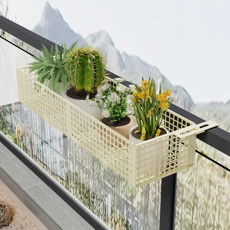 رف نباتات معلق على الحائط، رف تخزين معدني للشرفة ونافذة الأمان، منظم للشرفة #4