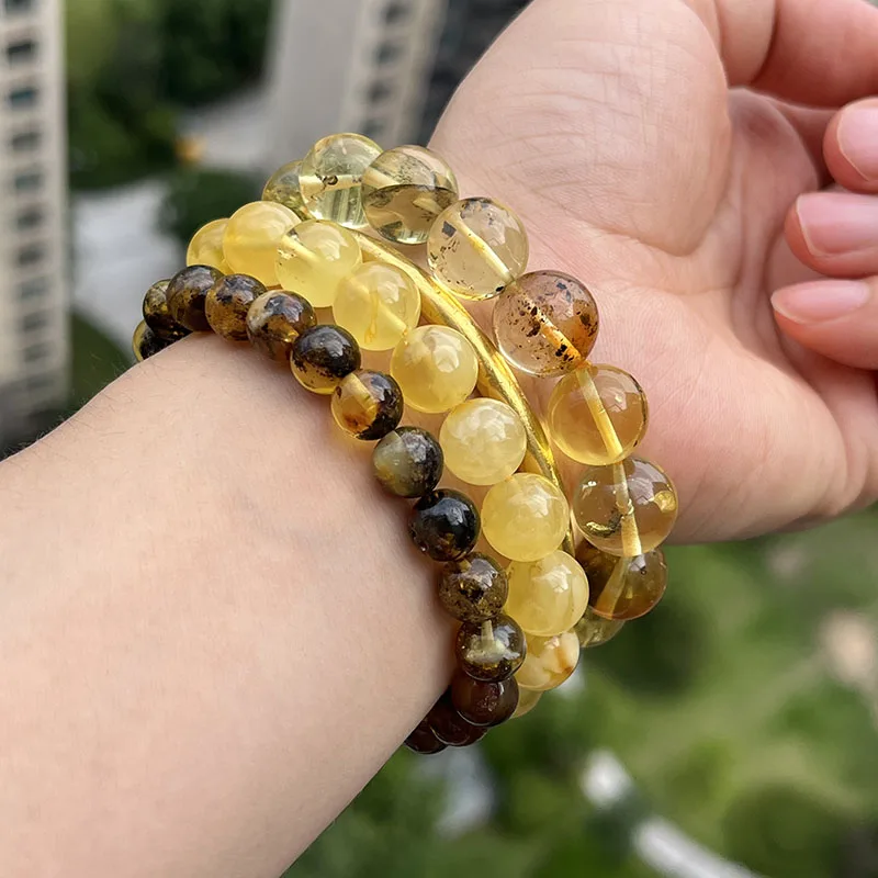 10mm 17mm Genuine Amber Bracelet Round Beads Special Gift Original Baltic Plant Precious Stone Diy New Natural Jewelry Wholesale