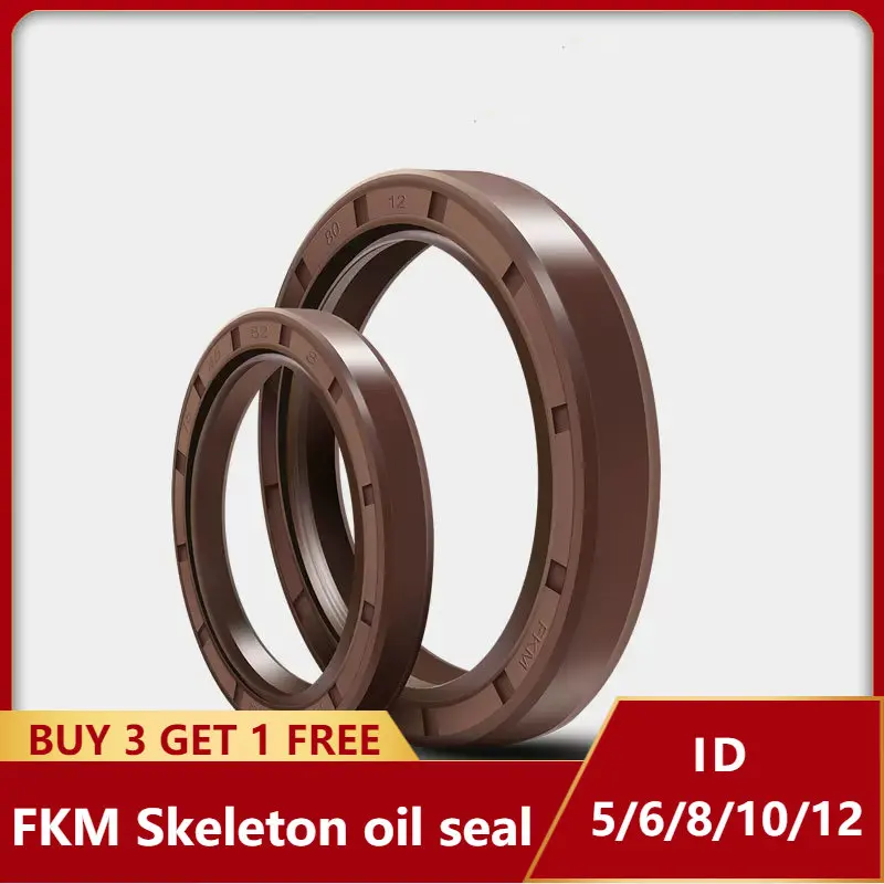 FKM Framework Oil Seal ID 5/6/7/8/9/10/12mm OD 14-35mm Thickness 4-8mm Fluoro Rubber Gasket Rings