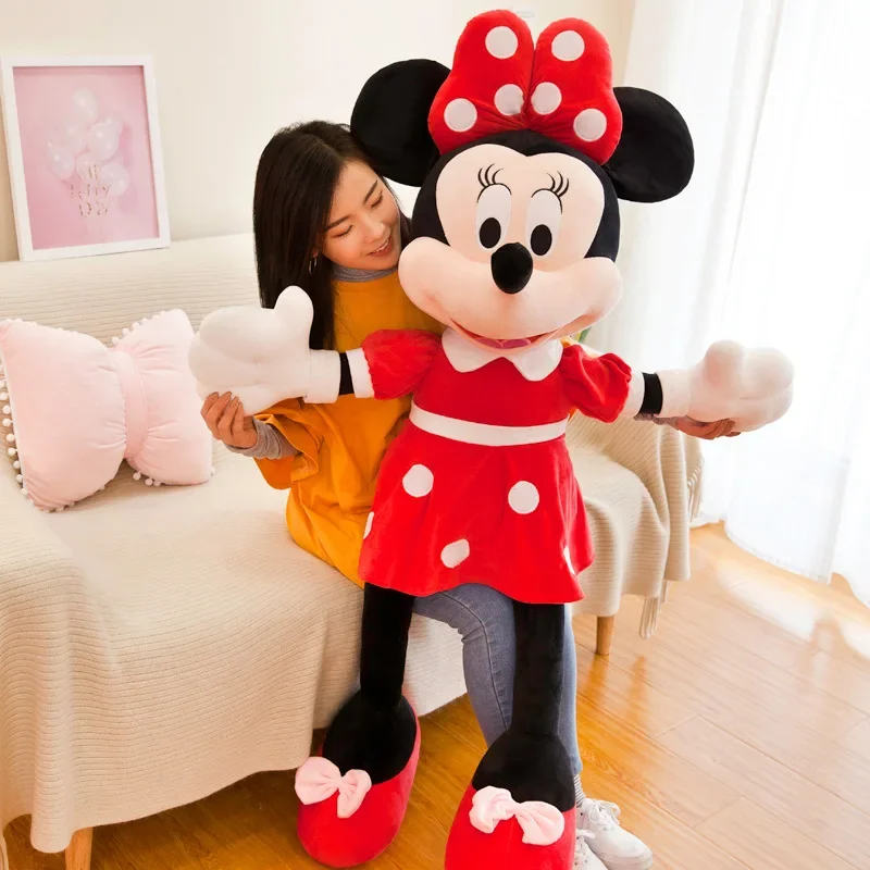 Boneka lembut kartun Disney 30-75cm, boneka binatang lucu klasik Retro Pink Minnie, boneka hewan lucu dan hadiah anak-anak grosir