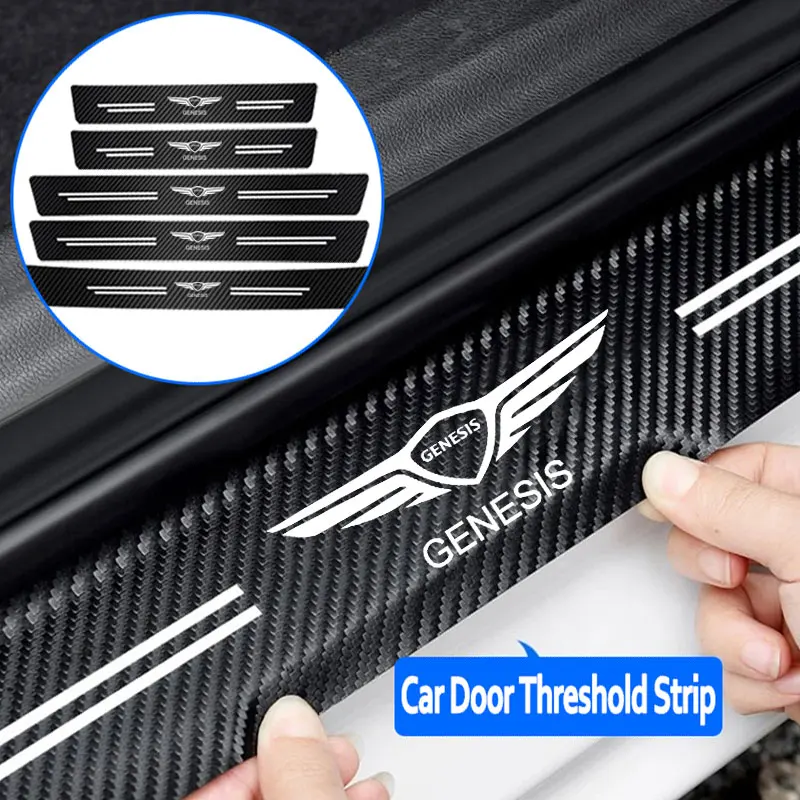 Car Door Sill Carbon Fiber Sticker Threshold Side Anti Scratch Waterproof Decal for Genesis G80 GV70 GV80 GV60 G70 Essentia G90