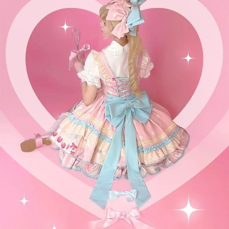 Hotsale القوس الكرتون طباعة جرلي Kawaii فساتين حفلة الأميرة بلا أكمام Harajuku اليابانية الحلو لوليتا Jsk فستان المرأة 2025 جديد