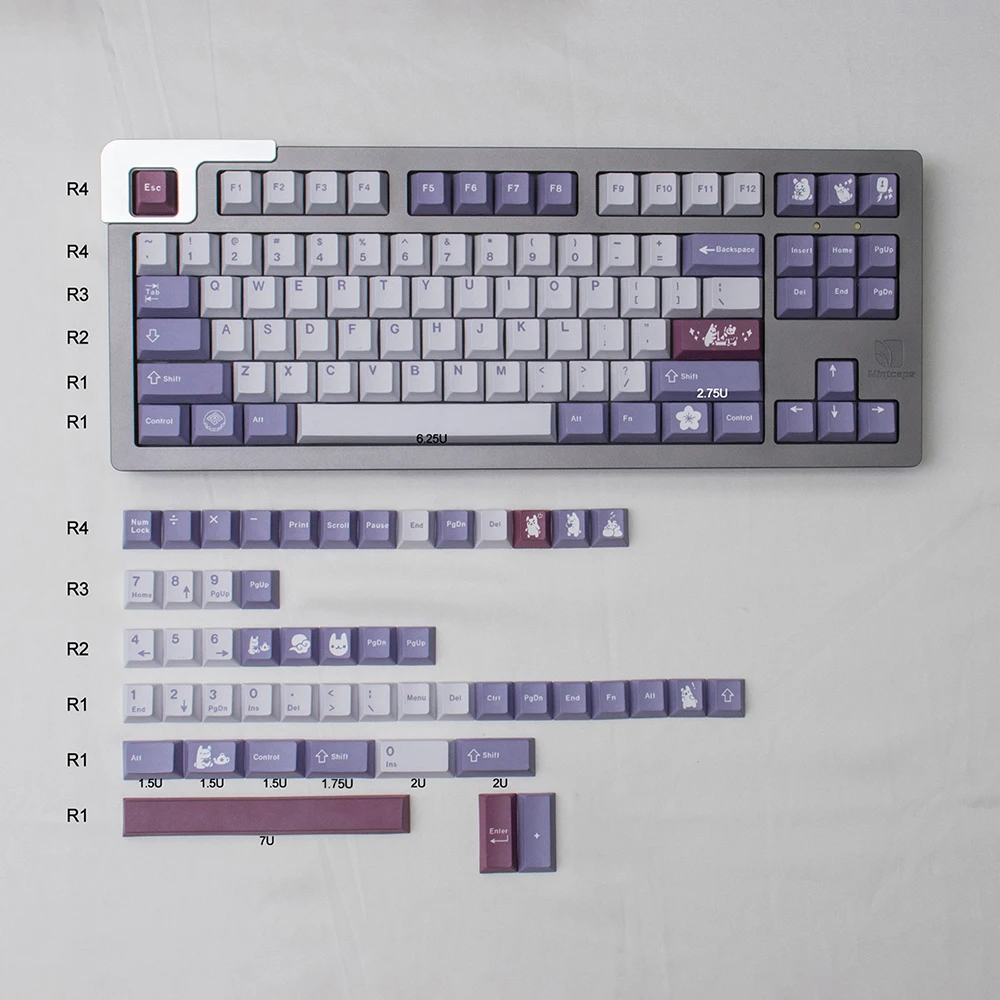 

GMK Tuzi Keycaps for Mechanical Keyboard 137 Keys Purple White PBT Dye Sub Cherry Profile GK61 Akko Anne Pro 2 Suit for 68 96 98