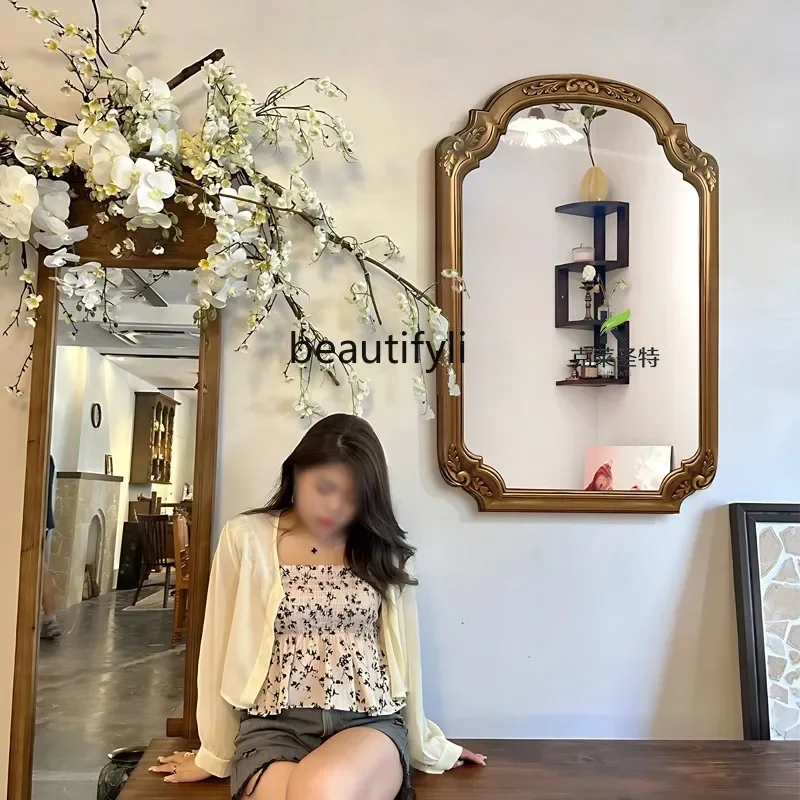 

French bathroom mirror retro lamp defogging wall mirror American smart bathroom mirror