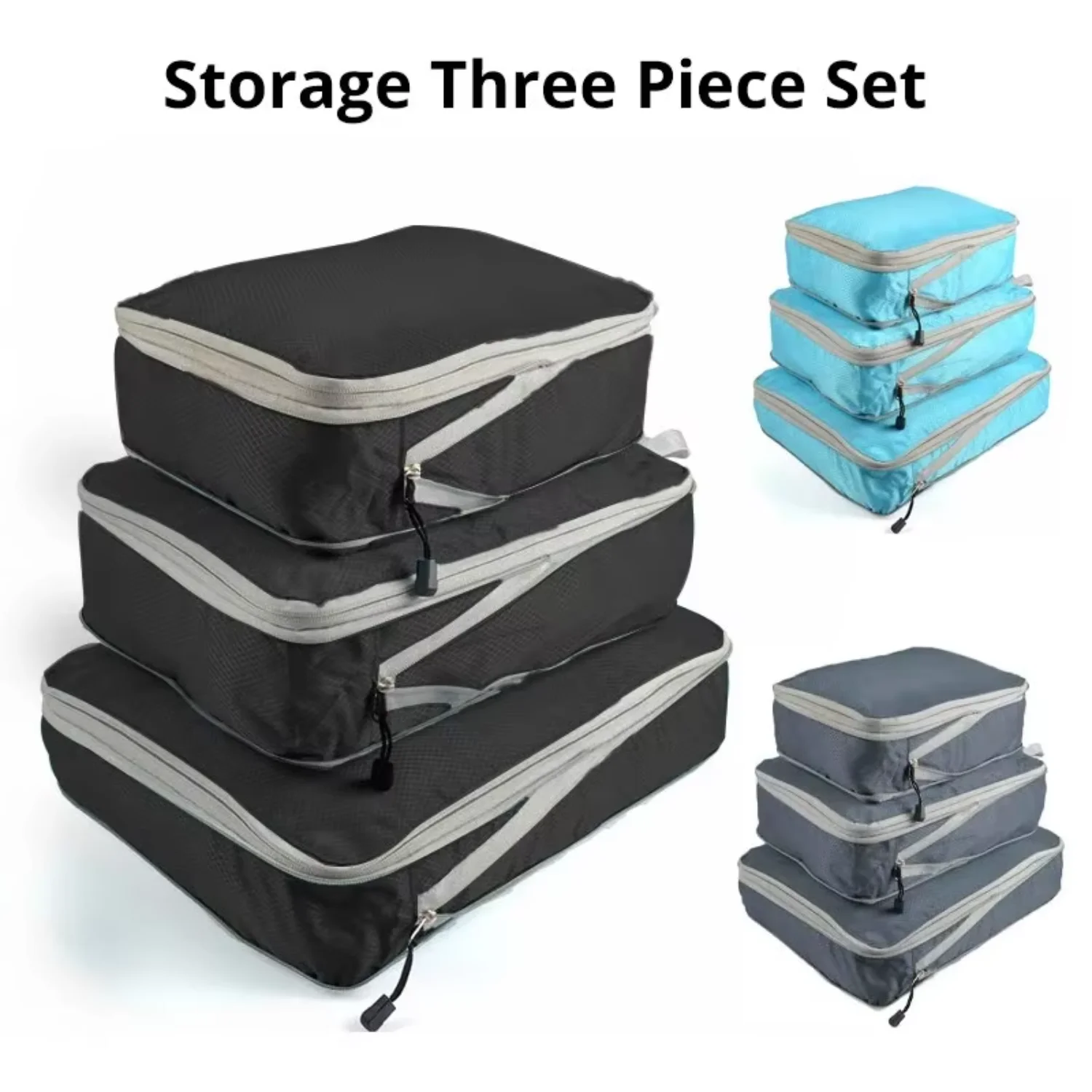 3Pcs/set Black/Blue/Grey Compressible Travel   Portable Large Capacity   Suitcase Luggage Packing Cubes