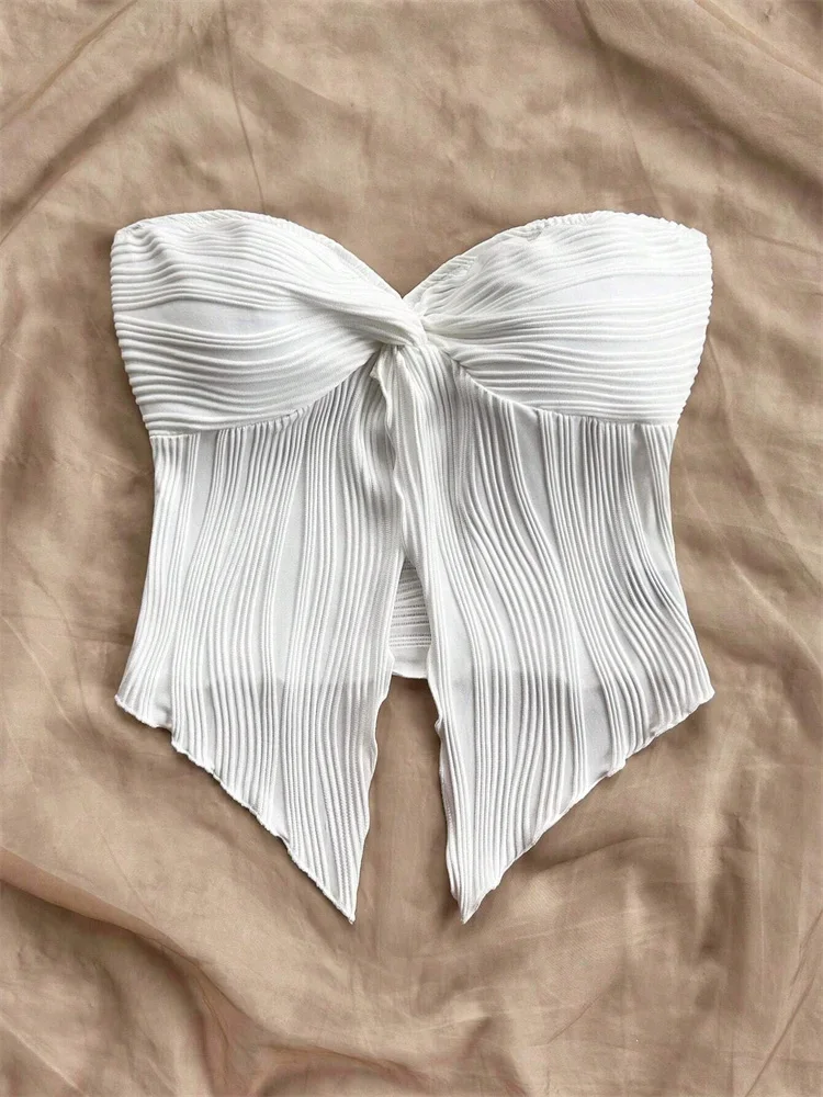Top corto con nudo torcido para mujer, camiseta sin mangas de tubo con hombros descubiertos, ropa Streetwewar Y2K de verano