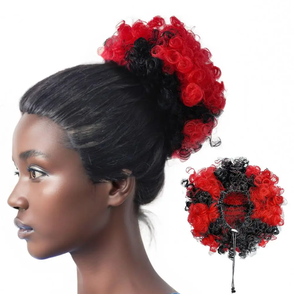 

20cm Clown Wig Curly Voluminous Ponytail Hairbands With Red Nose Easy To Wear Adjustable Synthetic Fiber Puffs Clown Accessories