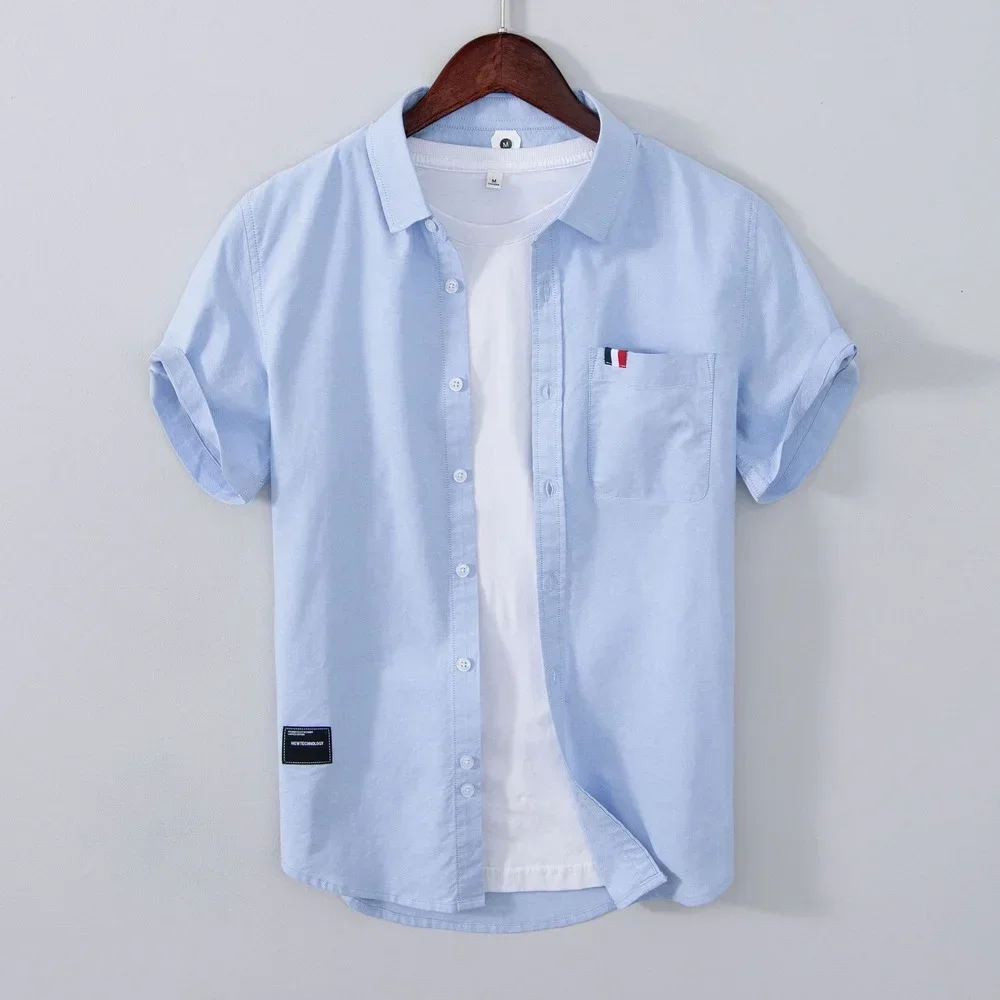 Linen Shirt Men Short Sleeve Shirt Fashion Streetwear Pure Color Breathe Thin Men Fashion Clothing Button Down Shirt