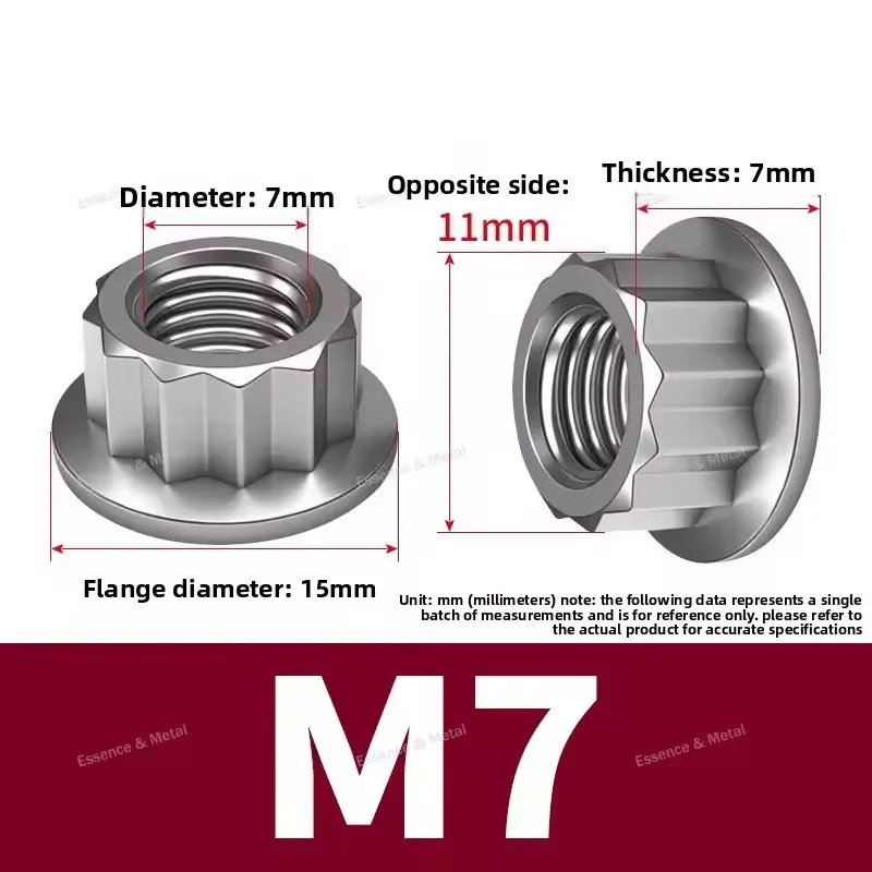 2/4/5/10PCS M7 Pitch 1.0mm Titanium 12 Points 12pt Flange Nuts for Bicycle Motorcycle Flange Twelve-Point Nut