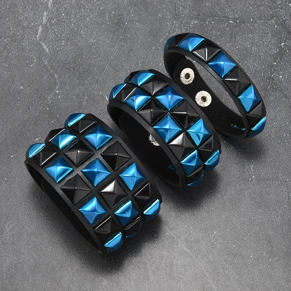 3 stks/set Mode Contrasterende Klinknagels Lederen Pols Vriendschap Grote Brede Armband Voor Mannelijke Vrouwelijke Gesp Vintage Punk Sieraden