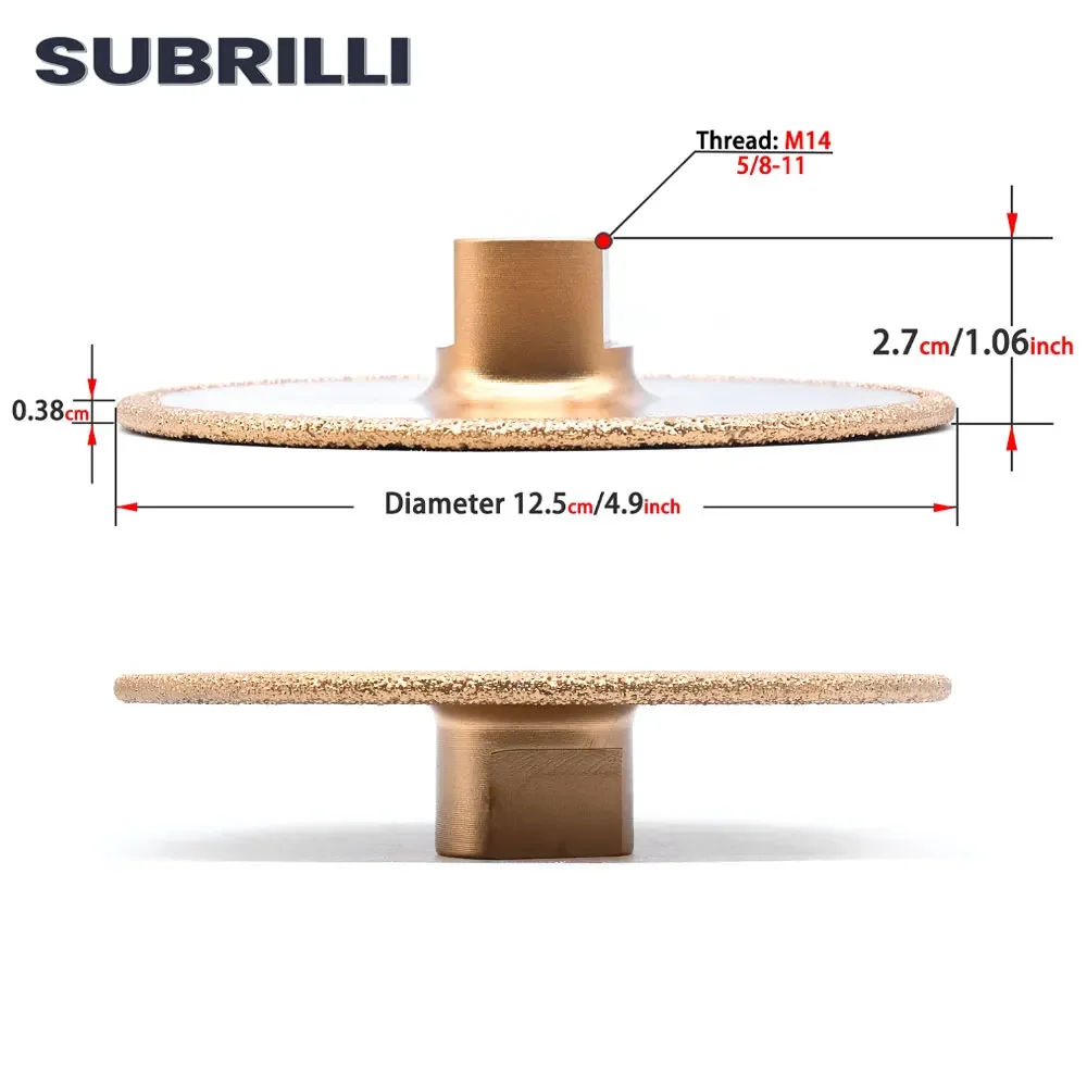 SUBRILLI 5" Vacuum Brazed Diamond Grinding Wheel 125mm Cutting Disc Saw Blade For Angle Grinder Marble Granite Stone