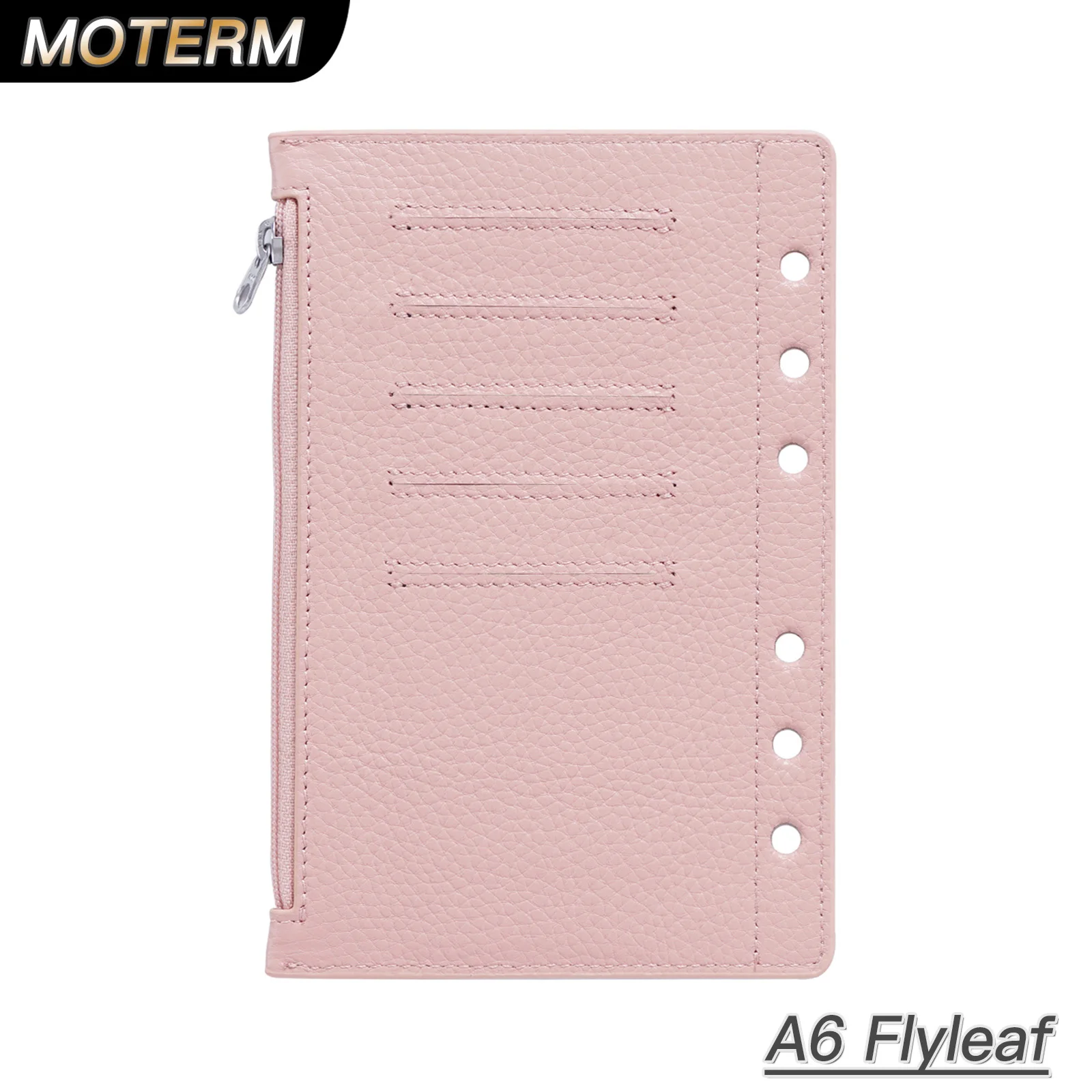 Motom zíper flyleaf para a6 tamanho anel planejador genuíno pebbled grão divisor de couro moeda saco de armazenamento notebook acessório